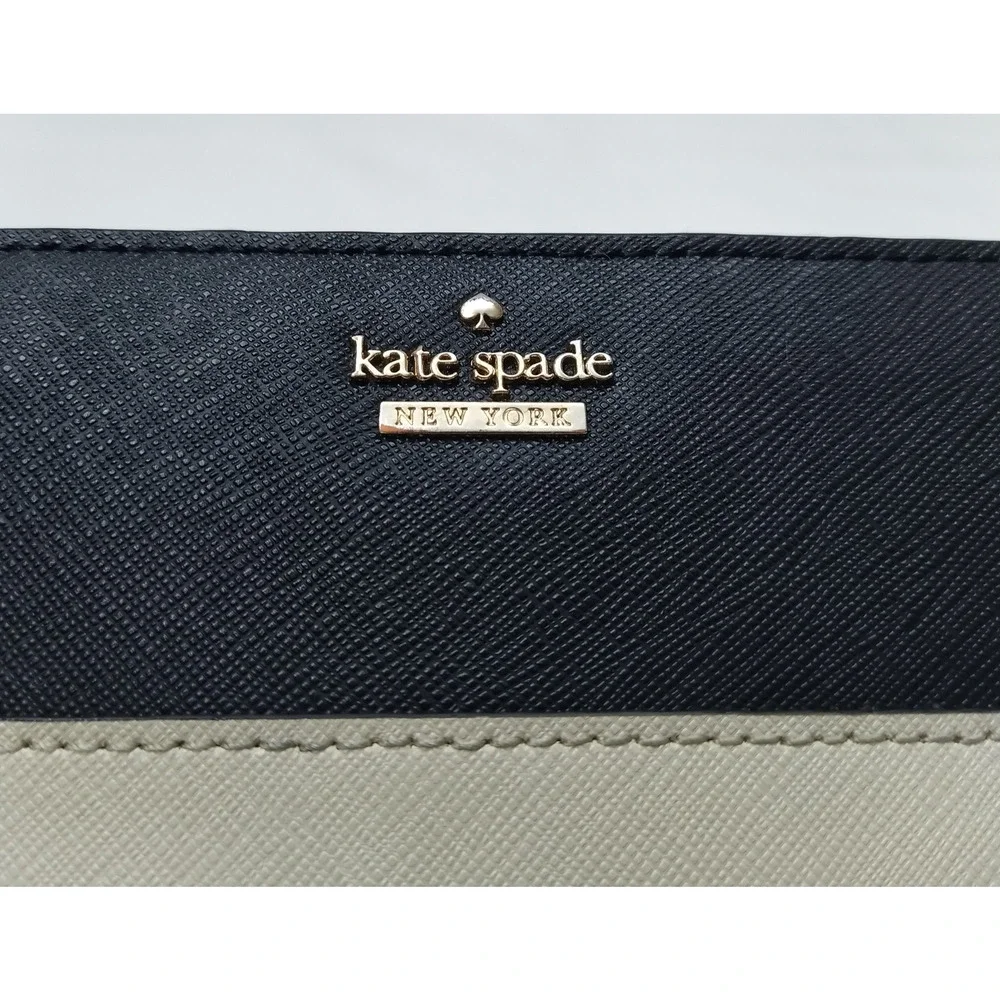 Kate Spade New York Black White Leather Zip Around Credit Wallet